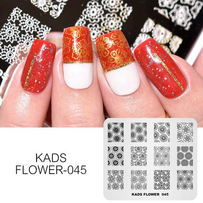 KADS Nail Art Valentīna dienas nagu zīmogplāksnes Sirds zīmogu naglu veidne Ziemassvētku zieds Daba nagu trafareti plākšņu komplekts