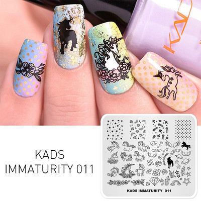 KADS Nail Art Valentīna dienas nagu zīmogplāksnes Sirds zīmogu naglu veidne Ziemassvētku zieds Daba nagu trafareti plākšņu komplekts