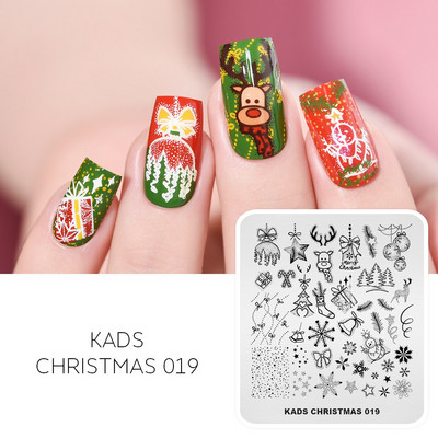 KADS Nail Art Valentīna dienas nagu zīmogplāksnes Sirds zīmogu naglu veidne Ziemassvētku zieds Daba nagu trafareti plākšņu komplekts