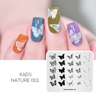KADS Nail Art Valentīna dienas nagu zīmogplāksnes Sirds zīmogu naglu veidne Ziemassvētku zieds Daba nagu trafareti plākšņu komplekts