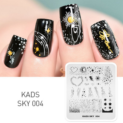 KADS Nail Art Valentīna dienas nagu zīmogplāksnes Sirds zīmogu naglu veidne Ziemassvētku zieds Daba nagu trafareti plākšņu komplekts