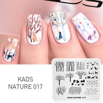 KADS Nail Art Valentīna dienas nagu zīmogplāksnes Sirds zīmogu naglu veidne Ziemassvētku zieds Daba nagu trafareti plākšņu komplekts