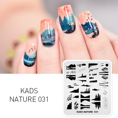 KADS Nail Art Valentīna dienas nagu zīmogplāksnes Sirds zīmogu naglu veidne Ziemassvētku zieds Daba nagu trafareti plākšņu komplekts