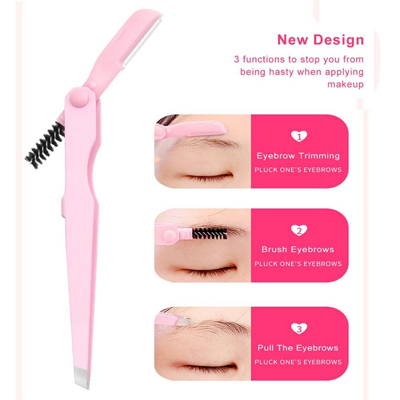 Višenamjenska 3 u 1 kopča za obrve, visokoprecizan šareni alat za podrezivanje obrva s četkicom od nehrđajućeg čelika