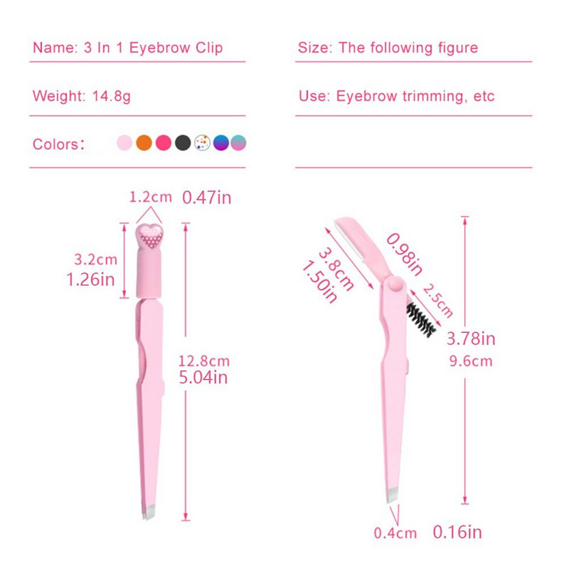 Višenamjenska 3 u 1 kopča za obrve, visokoprecizan šareni alat za podrezivanje obrva s četkicom od nehrđajućeg čelika