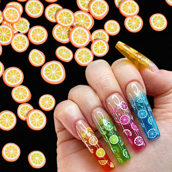 1000 бр. Плодови резени Пълнител Nail Art Slime Fruit DIY Charms Flower Cartoon Candy Мека глина за нокти Paillette Аксесоари за маникюр *