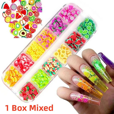 1000 de bucăți de umplere pentru felii de fructe Nail Art Slime Fructe DIY Brelocuri Flori de desene animate Bomboane Moale Argilă Nail Paillette Accesorii pentru manichiură *