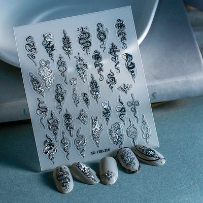 1 DB Bohém stílusú 5D körömmatricák Körömre nyomva Domborított Symphony Butterfly Virágmatricák Körömdíszítő matricák