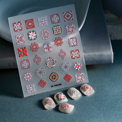 1 DB Bohém stílusú 5D körömmatricák Körömre nyomva Domborított Symphony Butterfly Virágmatricák Körömdíszítő matricák