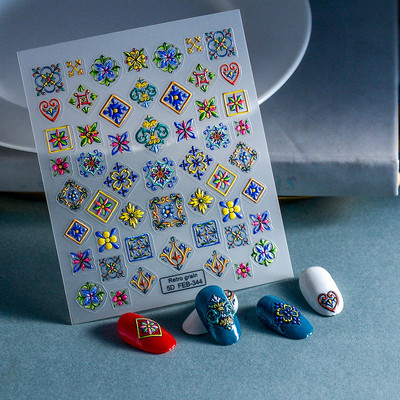 1 DB Bohém stílusú 5D körömmatricák Körömre nyomva Domborított Symphony Butterfly Virágmatricák Körömdíszítő matricák