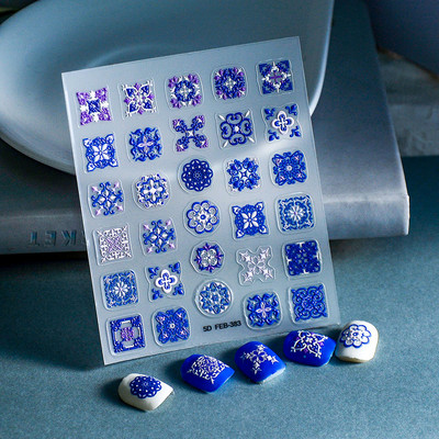 1 DB Bohém stílusú 5D körömmatricák Körömre nyomva Domborított Symphony Butterfly Virágmatricák Körömdíszítő matricák