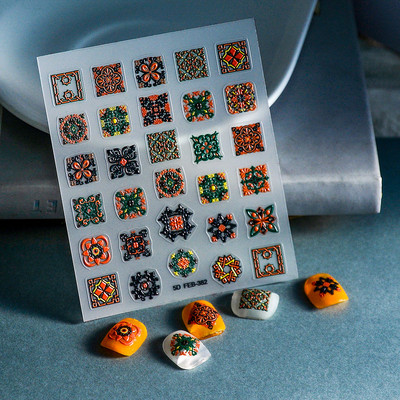 1 DB Bohém stílusú 5D körömmatricák Körömre nyomva Domborított Symphony Butterfly Virágmatricák Körömdíszítő matricák