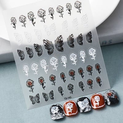 1 DB Bohém stílusú 5D körömmatricák Körömre nyomva Domborított Symphony Butterfly Virágmatricák Körömdíszítő matricák