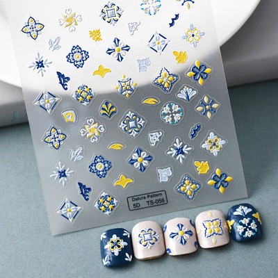 1 DB Bohém stílusú 5D körömmatricák Körömre nyomva Domborított Symphony Butterfly Virágmatricák Körömdíszítő matricák