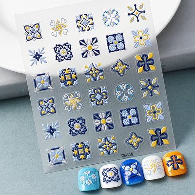 1 DB Bohém stílusú 5D körömmatricák Körömre nyomva Domborított Symphony Butterfly Virágmatricák Körömdíszítő matricák