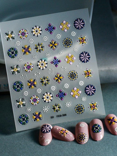 1 DB Bohém stílusú 5D körömmatricák Körömre nyomva Domborított Symphony Butterfly Virágmatricák Körömdíszítő matricák