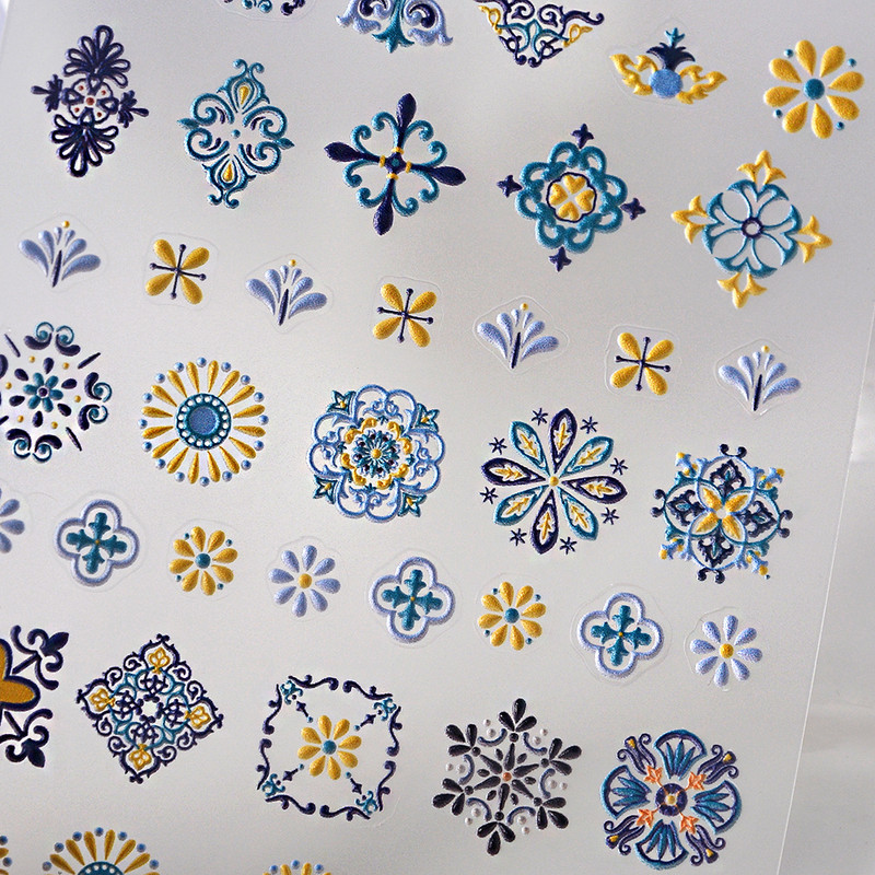 1 DB Bohém stílusú 5D körömmatricák Körömre nyomva Domborított Symphony Butterfly Virágmatricák Körömdíszítő matricák