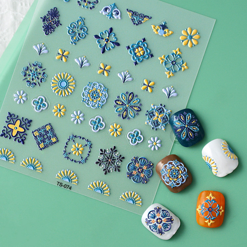 1 DB Bohém stílusú 5D körömmatricák Körömre nyomva Domborított Symphony Butterfly Virágmatricák Körömdíszítő matricák