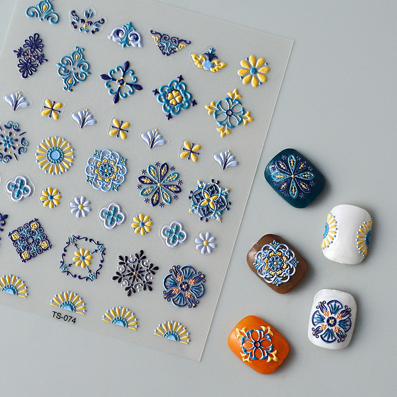 1 DB Bohém stílusú 5D körömmatricák Körömre nyomva Domborított Symphony Butterfly Virágmatricák Körömdíszítő matricák