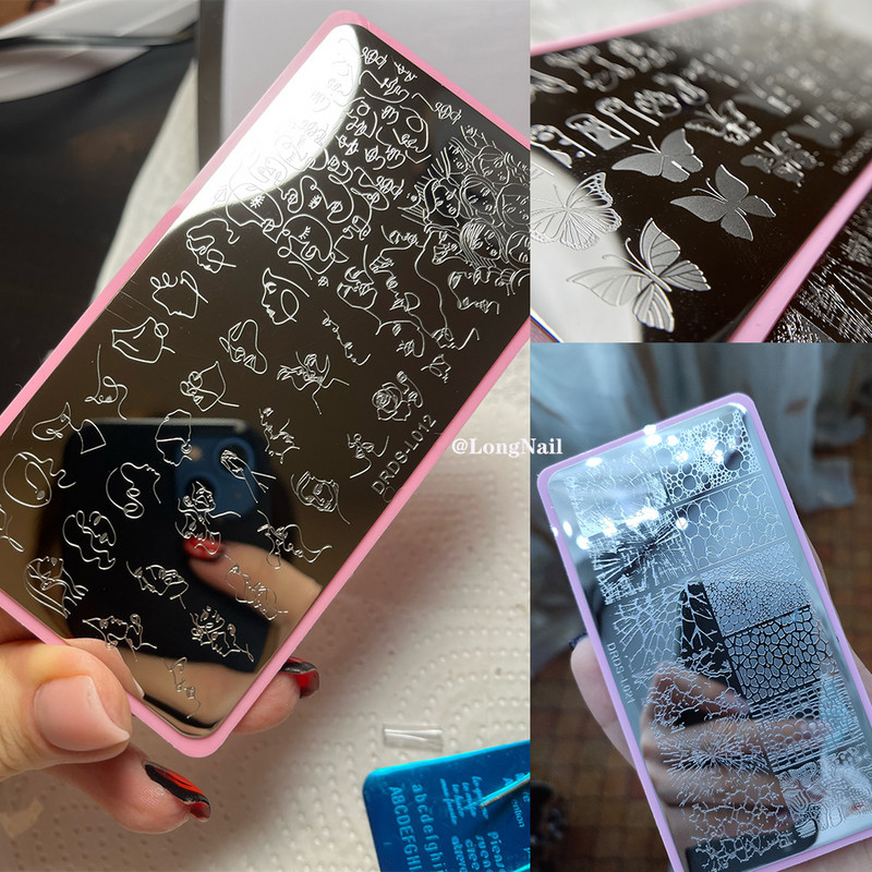 Körömbélyegző lemezek Fa kéreg mintás levelek Whirlpool kép Rozsdamentes acél stencil Körömdíszítő bélyegek Geometrikus sablon sablonok