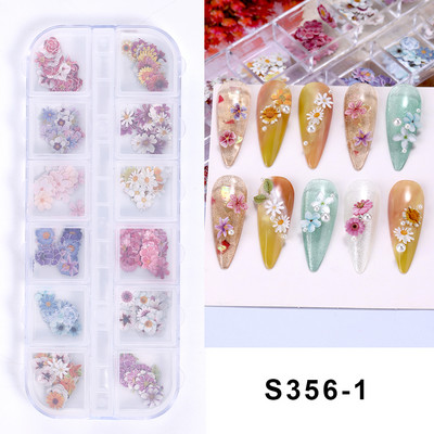 12 rešetki 3D šareni cvijet Ultra-tanka smola za punjenje Drvena pulpa Kriška male tratinčice Naljepnice za nokte DIY Dodaci za manikuru