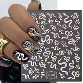 3D lāzera šķembu čūskas nagu uzlīmes Hologrāfiskas lapas Serpiente līmējošais slīdnis nagu mākslas dekorēšanai ziemas uzlīmes folijas