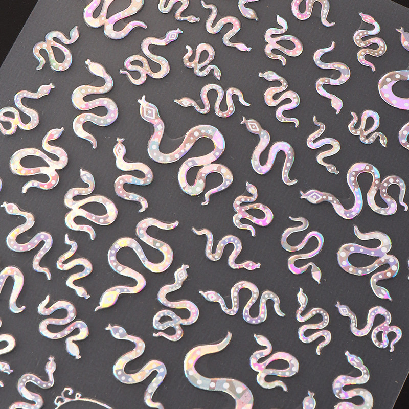 3D lāzera šķembu čūskas nagu uzlīmes Hologrāfiskas lapas Serpiente līmējošais slīdnis nagu mākslas dekorēšanai ziemas uzlīmes folijas
