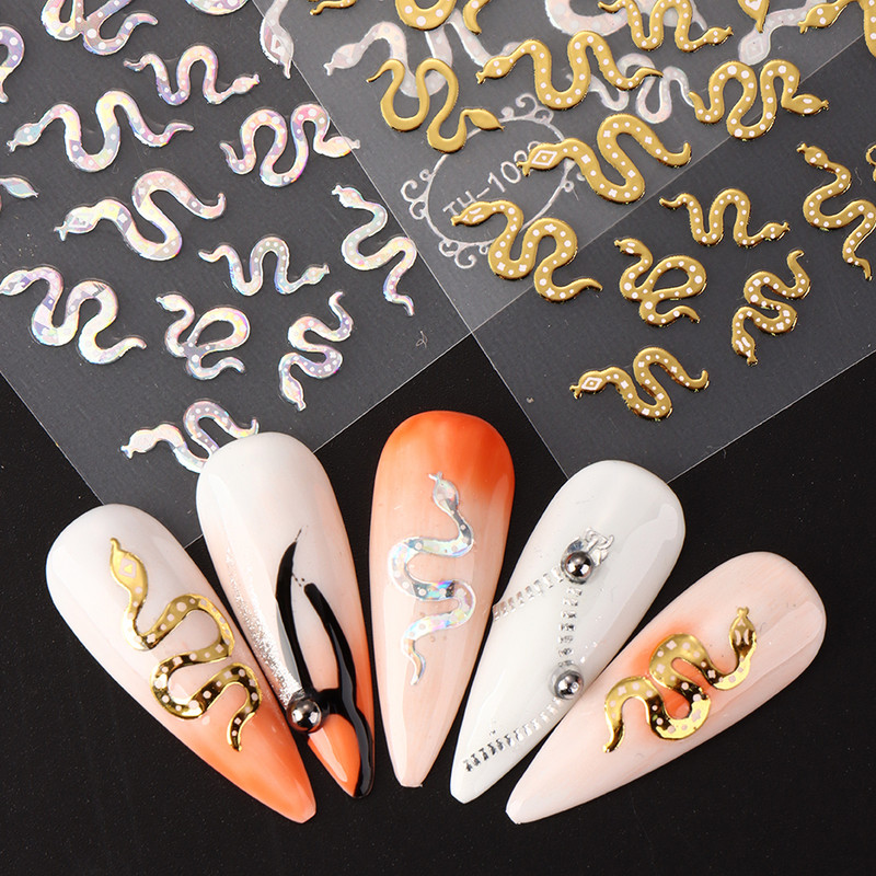 3D lāzera šķembu čūskas nagu uzlīmes Hologrāfiskas lapas Serpiente līmējošais slīdnis nagu mākslas dekorēšanai ziemas uzlīmes folijas