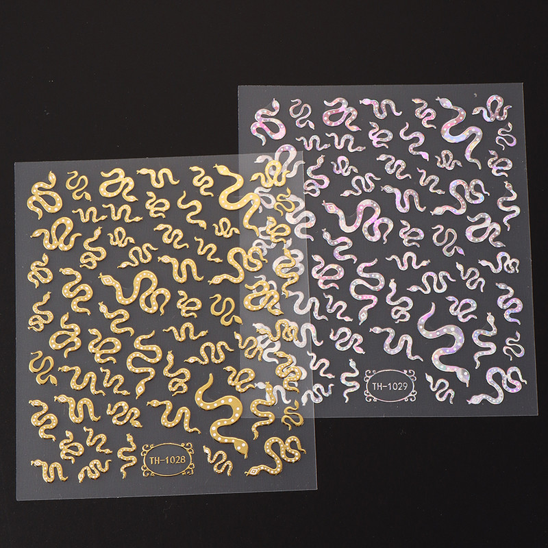 3D lāzera šķembu čūskas nagu uzlīmes Hologrāfiskas lapas Serpiente līmējošais slīdnis nagu mākslas dekorēšanai ziemas uzlīmes folijas