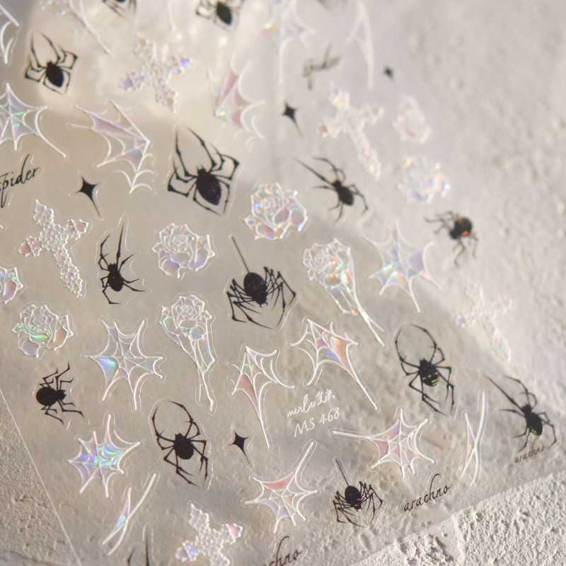 Augstas kvalitātes melnbalts dzirkstošais apvalks, gaišs zirnekļa tīkls, roze, nagu uzlīmes nagu mākslas uzlīmes dizaina manikīra rīks MS-468