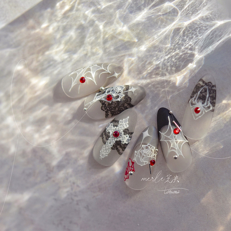 Augstas kvalitātes melnbalts dzirkstošais apvalks, gaišs zirnekļa tīkls, roze, nagu uzlīmes nagu mākslas uzlīmes dizaina manikīra rīks MS-468