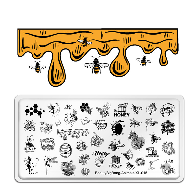 BeautyBigBang 2023 Slike životinja Nail Art Stamping Ploča Manikura Pčelinji med Kalupi za nokte od nehrđajućeg čelika Životinje-XL-015