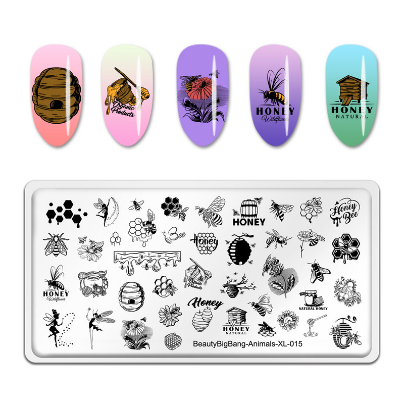 BeautyBigBang 2023 Slike životinja Nail Art Stamping Ploča Manikura Pčelinji med Kalupi za nokte od nehrđajućeg čelika Životinje-XL-015