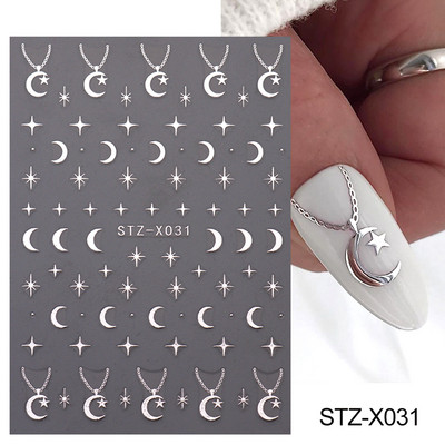 Šķembu metāla mēness kaklarota nagu uzlīmes Elegants nagu mākslas dizains 3D zelts bronzējošs sirds slēdzene Zvaigzne Saules slīdņi dekoru aksesuāri