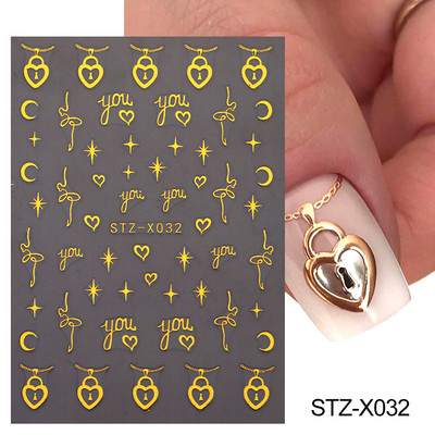 Šķembu metāla mēness kaklarota nagu uzlīmes Elegants nagu mākslas dizains 3D zelts bronzējošs sirds slēdzene Zvaigzne Saules slīdņi dekoru aksesuāri