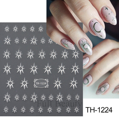 Šķembu metāla mēness kaklarota nagu uzlīmes Elegants nagu mākslas dizains 3D zelts bronzējošs sirds slēdzene Zvaigzne Saules slīdņi dekoru aksesuāri