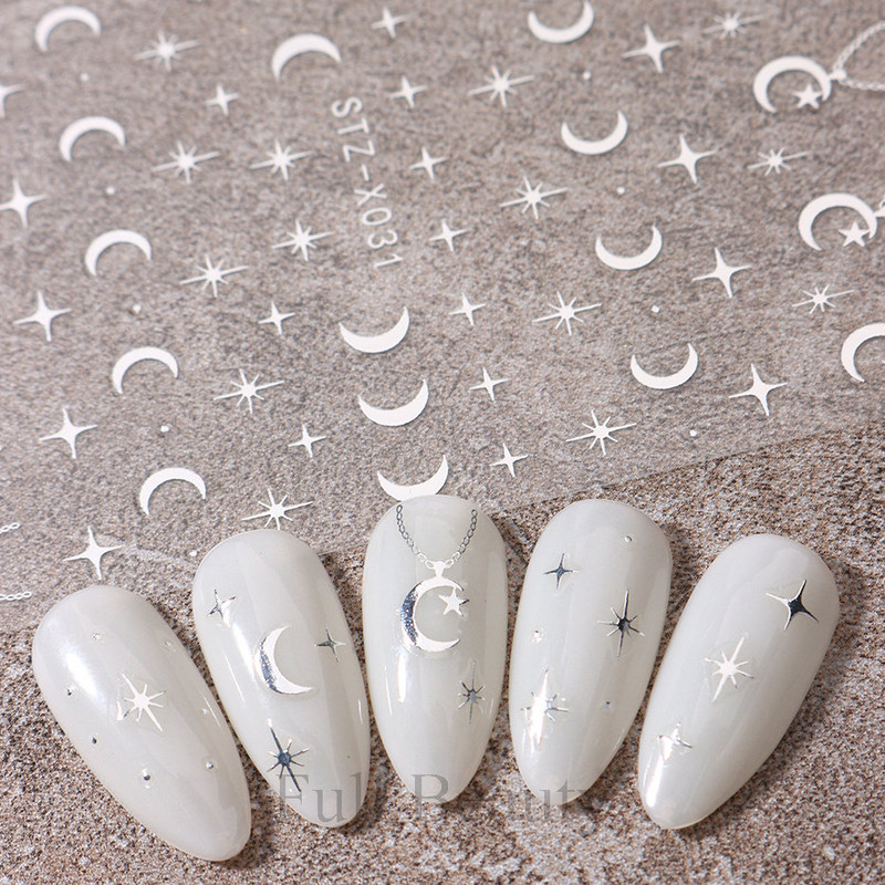 Šķembu metāla mēness kaklarota nagu uzlīmes Elegants nagu mākslas dizains 3D zelts bronzējošs sirds slēdzene Zvaigzne Saules slīdņi dekoru aksesuāri