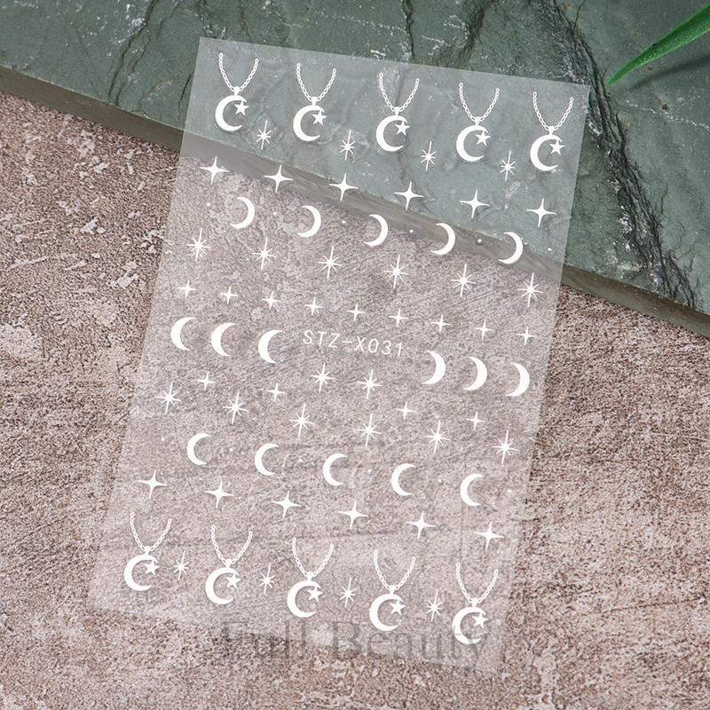 Šķembu metāla mēness kaklarota nagu uzlīmes Elegants nagu mākslas dizains 3D zelts bronzējošs sirds slēdzene Zvaigzne Saules slīdņi dekoru aksesuāri