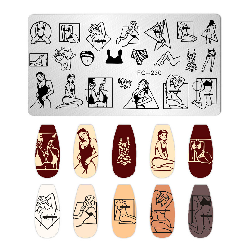 Nail Art Pločice za žigosanje Likovi djevojke Pločice za žigosanje Crtić Slika osobe Šablona od nehrđajućeg čelika Šablon za nokte Manikura