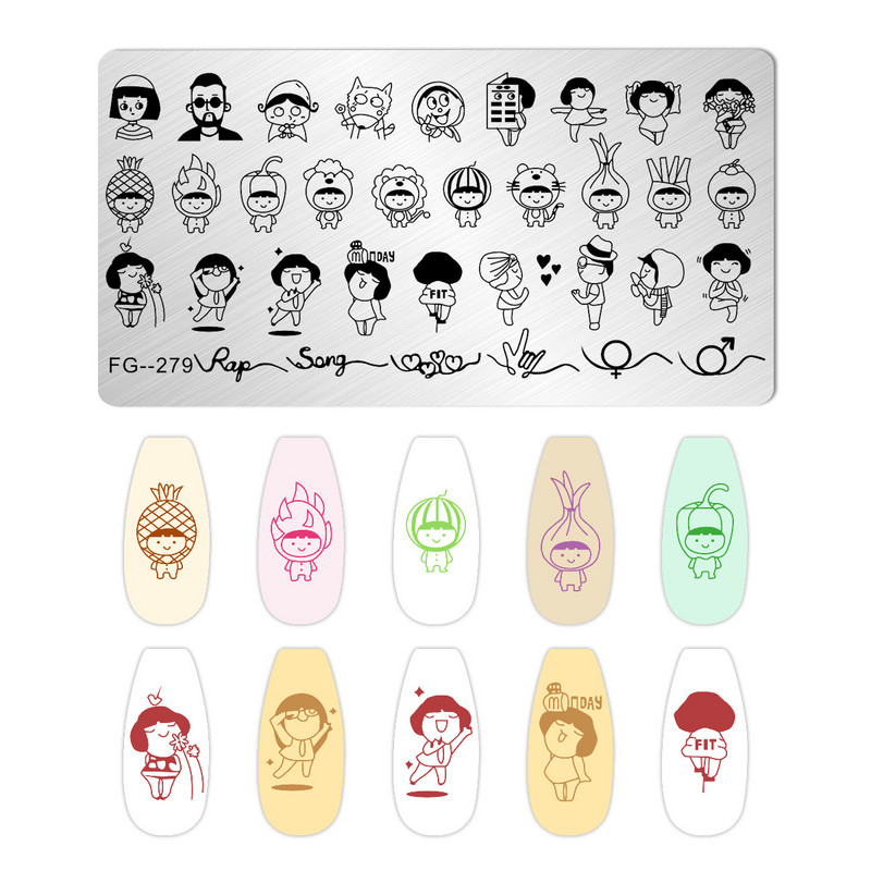 Nail Art Pločice za žigosanje Likovi djevojke Pločice za žigosanje Crtić Slika osobe Šablona od nehrđajućeg čelika Šablon za nokte Manikura