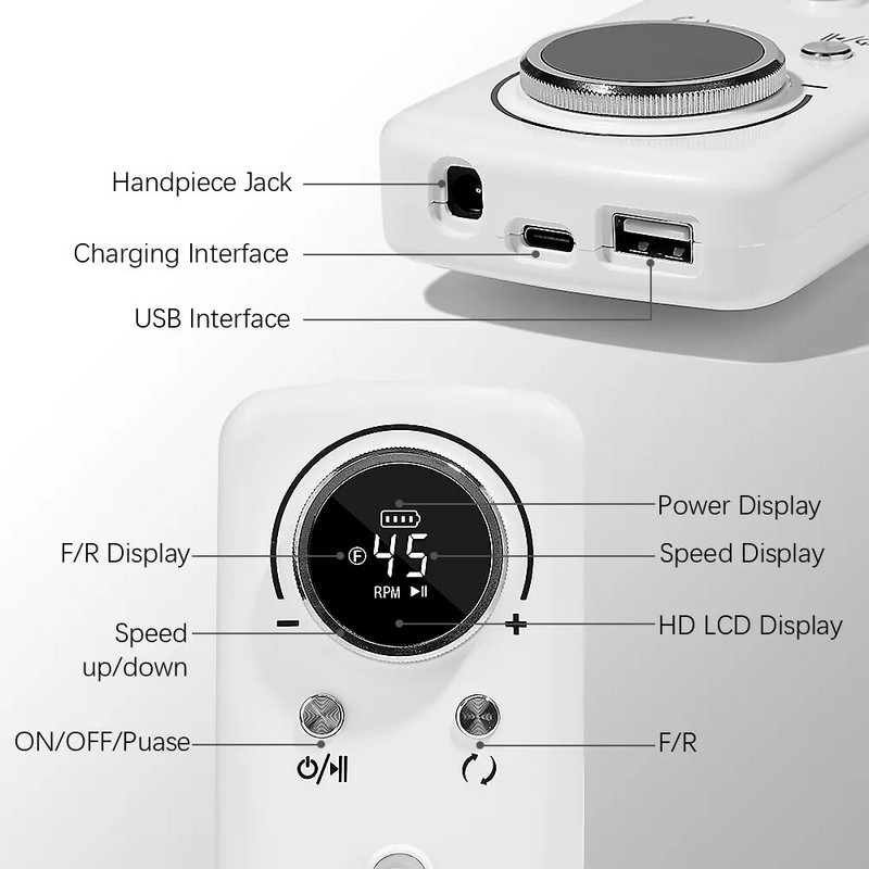 45000 RPM elektromos körömfúró gép LCD kijelzővel Újratölthető körömreszelő köröm kiegészítők zselé körömlakk csiszoló alacsony zaj