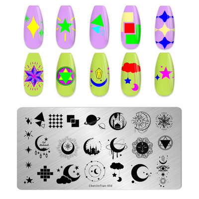 Moon Star Rocket nagu štancēšanas plāksne DIY Galaxy Space Astronaut Universe Pattern Nail Art Attēla veidne Manikīra trafareta rīks