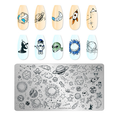 Moon Star Rocket nagu štancēšanas plāksne DIY Galaxy Space Astronaut Universe Pattern Nail Art Attēla veidne Manikīra trafareta rīks