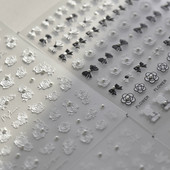 5D Pearl Bowknot Rose Flower Nagu uzlīmes Gravētas Slīdnes nagu dekorēšanai Melnbaltas Elegantas manikīra uzlīmes T-2892