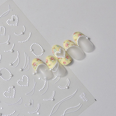 5D Pearl Bowknot Rose Flower Nagu uzlīmes Gravētas Slīdnes nagu dekorēšanai Melnbaltas Elegantas manikīra uzlīmes T-2892