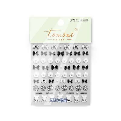 5D Pearl Bowknot Rose Flower Nagu uzlīmes Gravētas Slīdnes nagu dekorēšanai Melnbaltas Elegantas manikīra uzlīmes T-2892