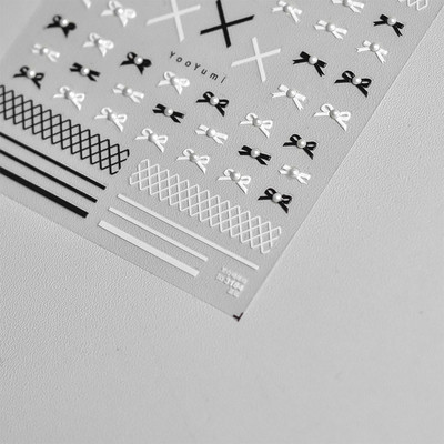 5D Pearl Bowknot Rose Flower Nagu uzlīmes Gravētas Slīdnes nagu dekorēšanai Melnbaltas Elegantas manikīra uzlīmes T-2892