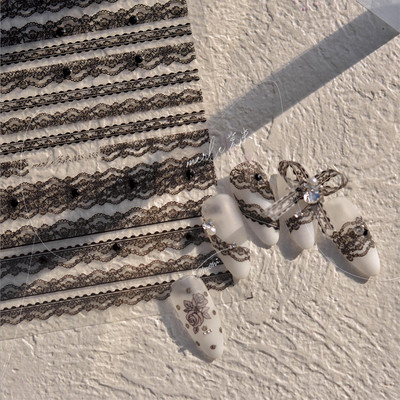 5D Pearl Bowknot Rose Flower Nagu uzlīmes Gravētas Slīdnes nagu dekorēšanai Melnbaltas Elegantas manikīra uzlīmes T-2892