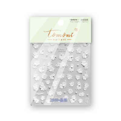 5D Pearl Bowknot Rose Flower Nagu uzlīmes Gravētas Slīdnes nagu dekorēšanai Melnbaltas Elegantas manikīra uzlīmes T-2892