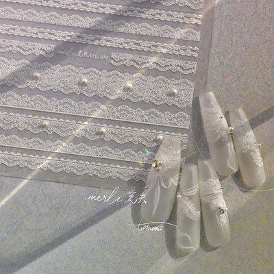 5D Pearl Bowknot Rose Flower Nagu uzlīmes Gravētas Slīdnes nagu dekorēšanai Melnbaltas Elegantas manikīra uzlīmes T-2892